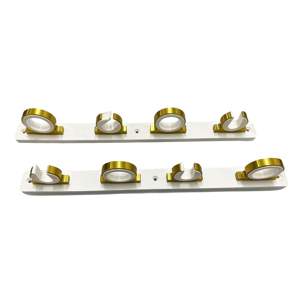 Marine City Carrete de 4 cañas Tablero de poliéster Blanco Aluminio Recubrimiento en Polvo de Oro Brillante Estante de Almacenamiento para cañas de Pescar para Barcos, Furgonetas y Coches
