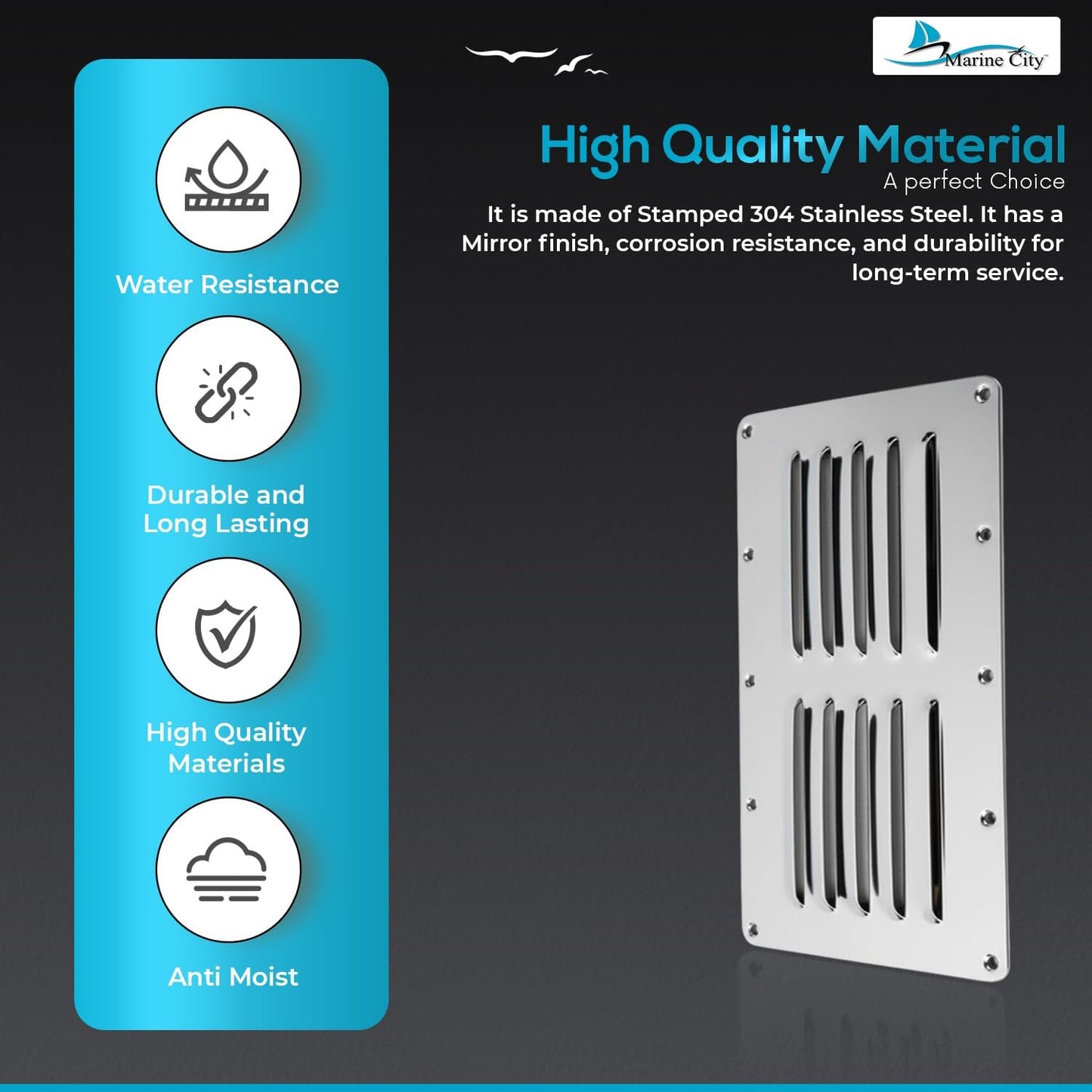 Marine City 304 Stainless Steel Rectangle Stamped Louvered Vent – (Pack of 2) Marine City Hardware
