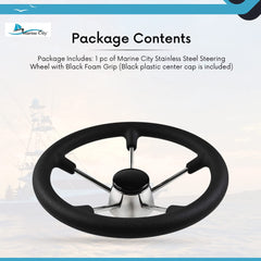 Marine City 13-1/2 inches Boat Stainless Steel Steering Wheel with Black Foam Grip (Diameter: 13-1/2 inches)