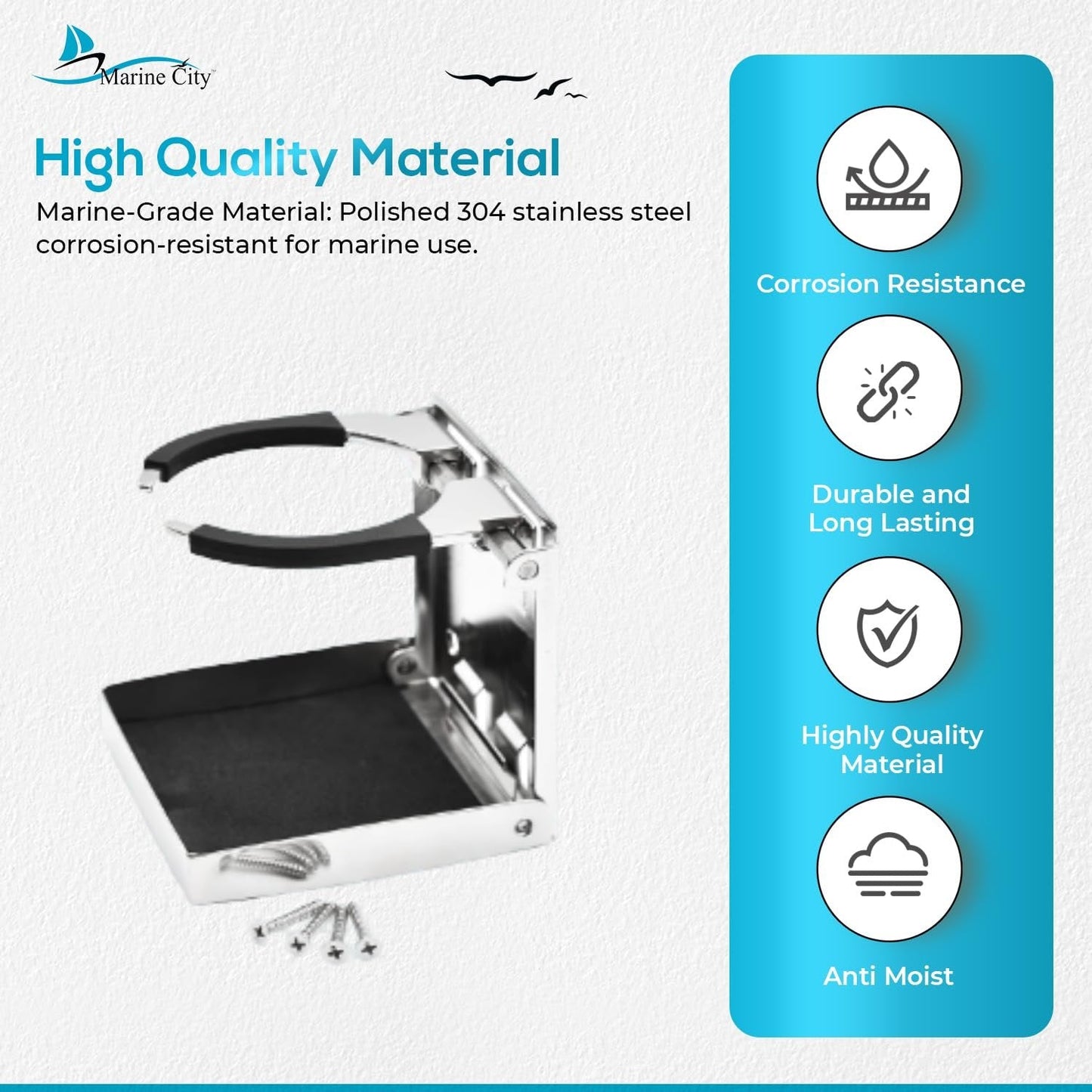 Marine City Adjustable Folding Cup Holder – 304 Stainless Steel Polished (Small) Marine City