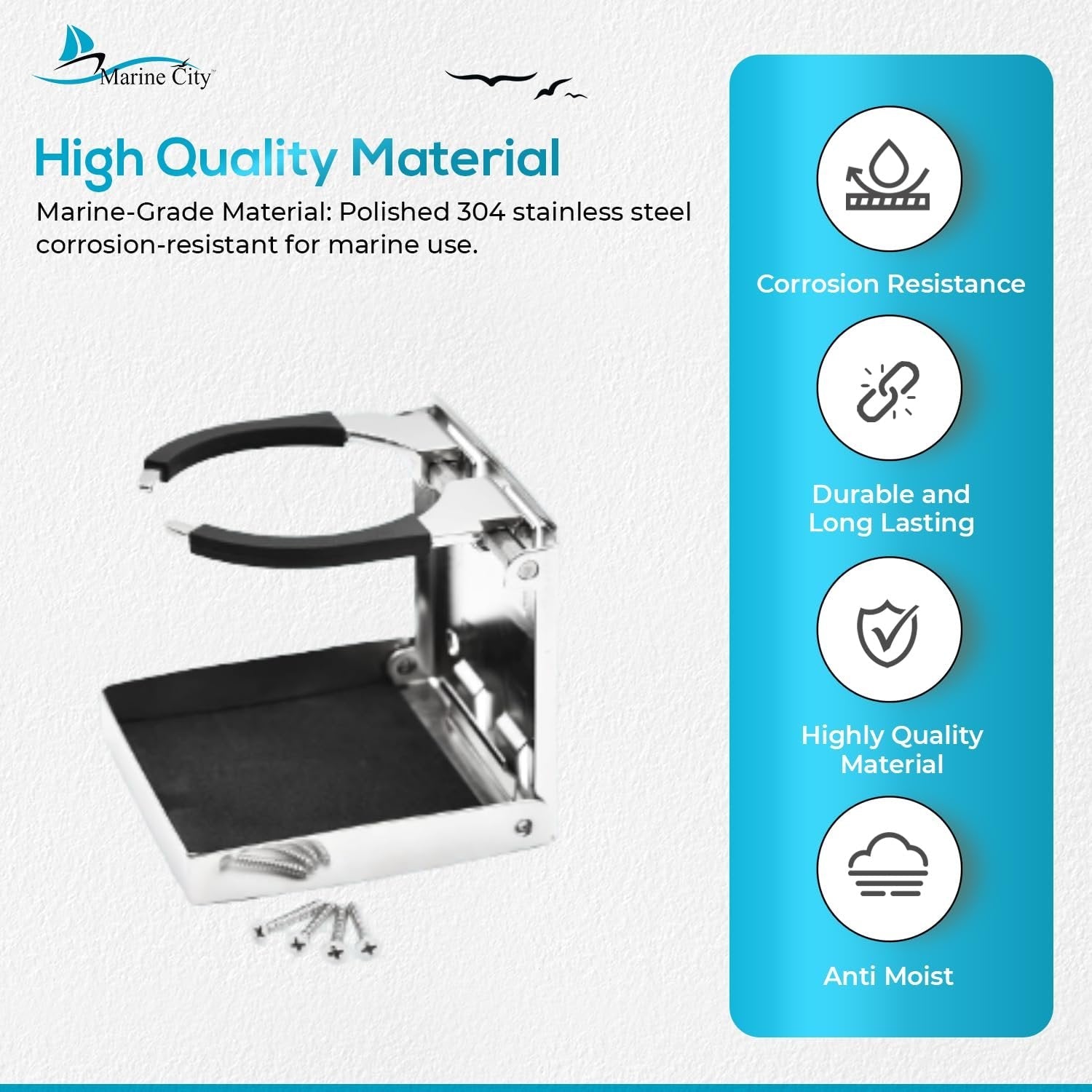Marine City Adjustable Folding Cup Holder – 304 Stainless Steel Polished (Small) Marine City