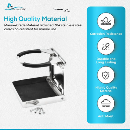 Marine City Adjustable Folding Cup Holder – 304 Stainless Steel Polished (Small) Marine City