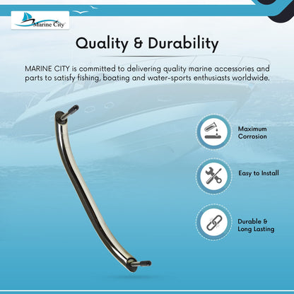 Marine City 11” Stainless Steel Oval Tube Boat Handrail with Flange & Studs