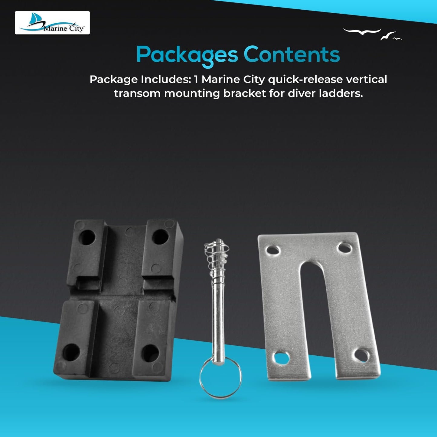 Marine City 304 Stainless Steel & Nylon Vertical Transom Mounting Bracket