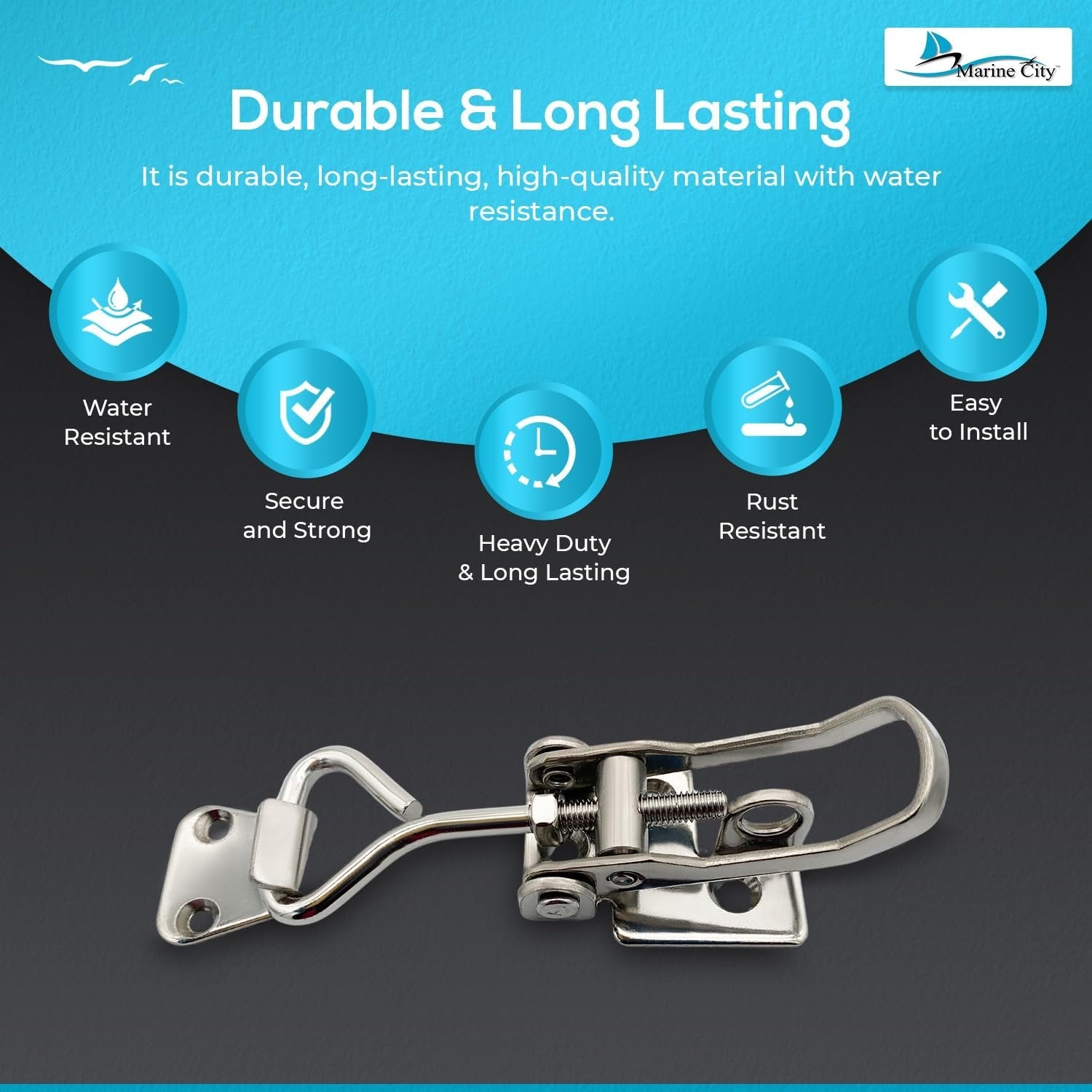 Marine City Lockable Hatch Fastener – 304 Stainless Steel, Adjustable 4.53–4.92” MARINE CITY