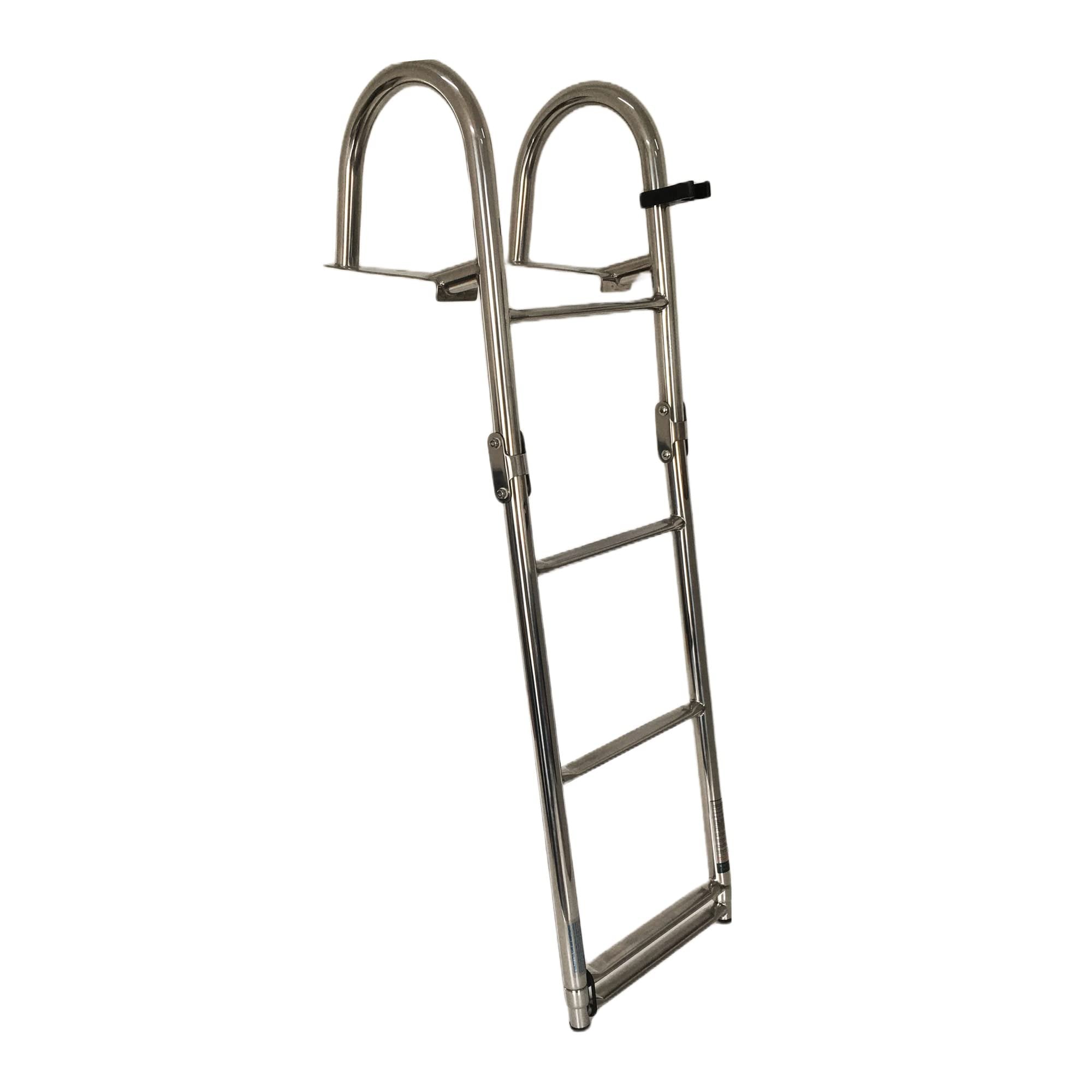 Marine City Telescoping 1+4 Step Folding Ladder with Handrails Stainless Steel