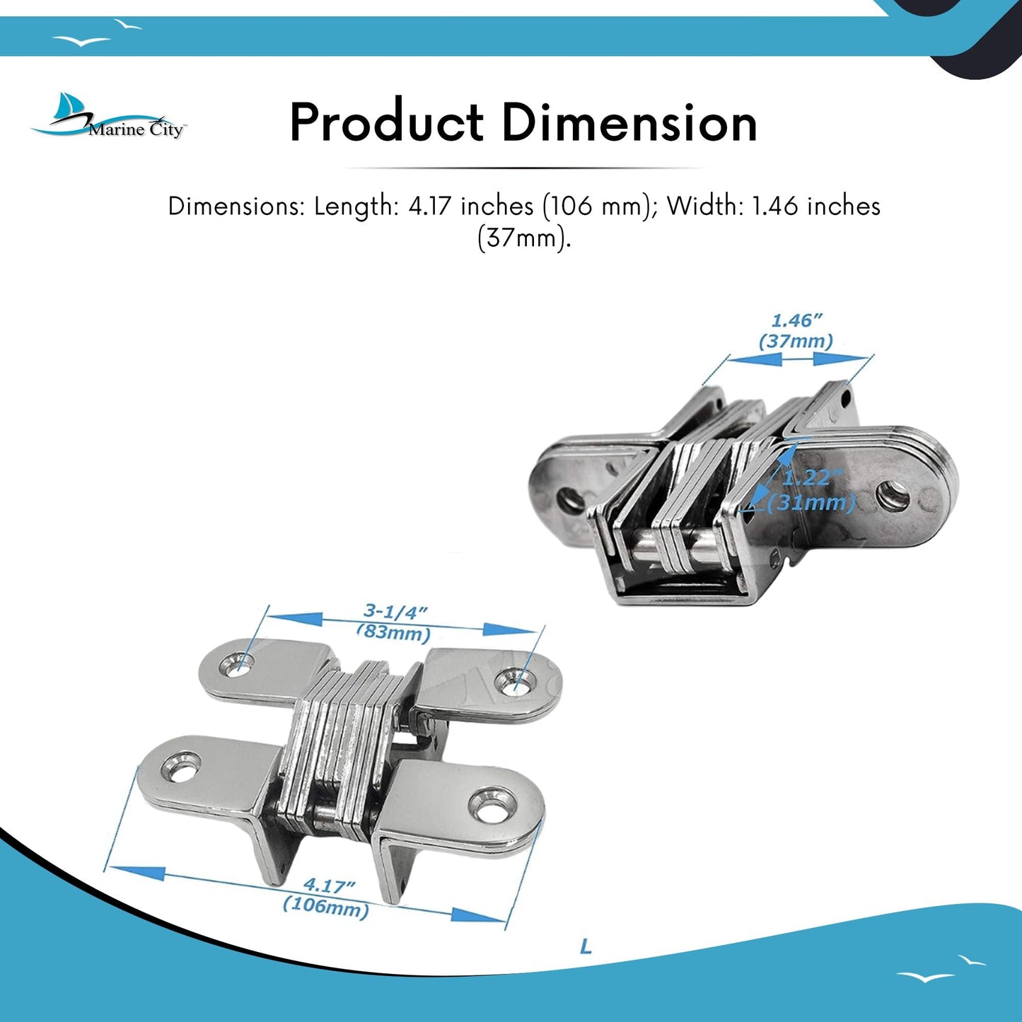 Marine City Large Hidden Hinges – 304 Stainless Steel Cabinet Hinges (2 Pcs)