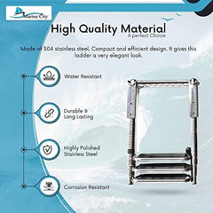 MARINE CITY 3-Step Telescopic Drop Ladder 304 Stainless Steel, Extra-Wide Steps