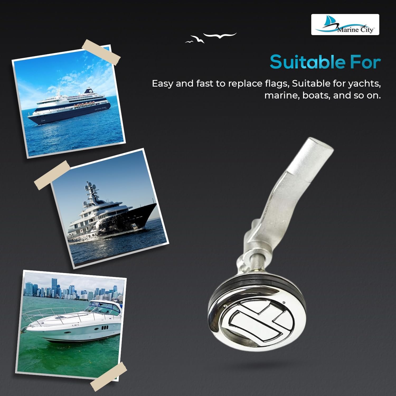 Marine City Flush Cam Latch T-Handle – 316 Stainless Steel, Water-Tight Seal Marine City