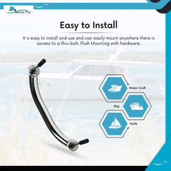 Marine City 8” Stainless Steel Oval Tube Boat Handrail with Flange & Studs