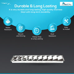 Marine City 10 Slot Louvered Vent – 304 Grade Stainless Steel, Mirror Finish