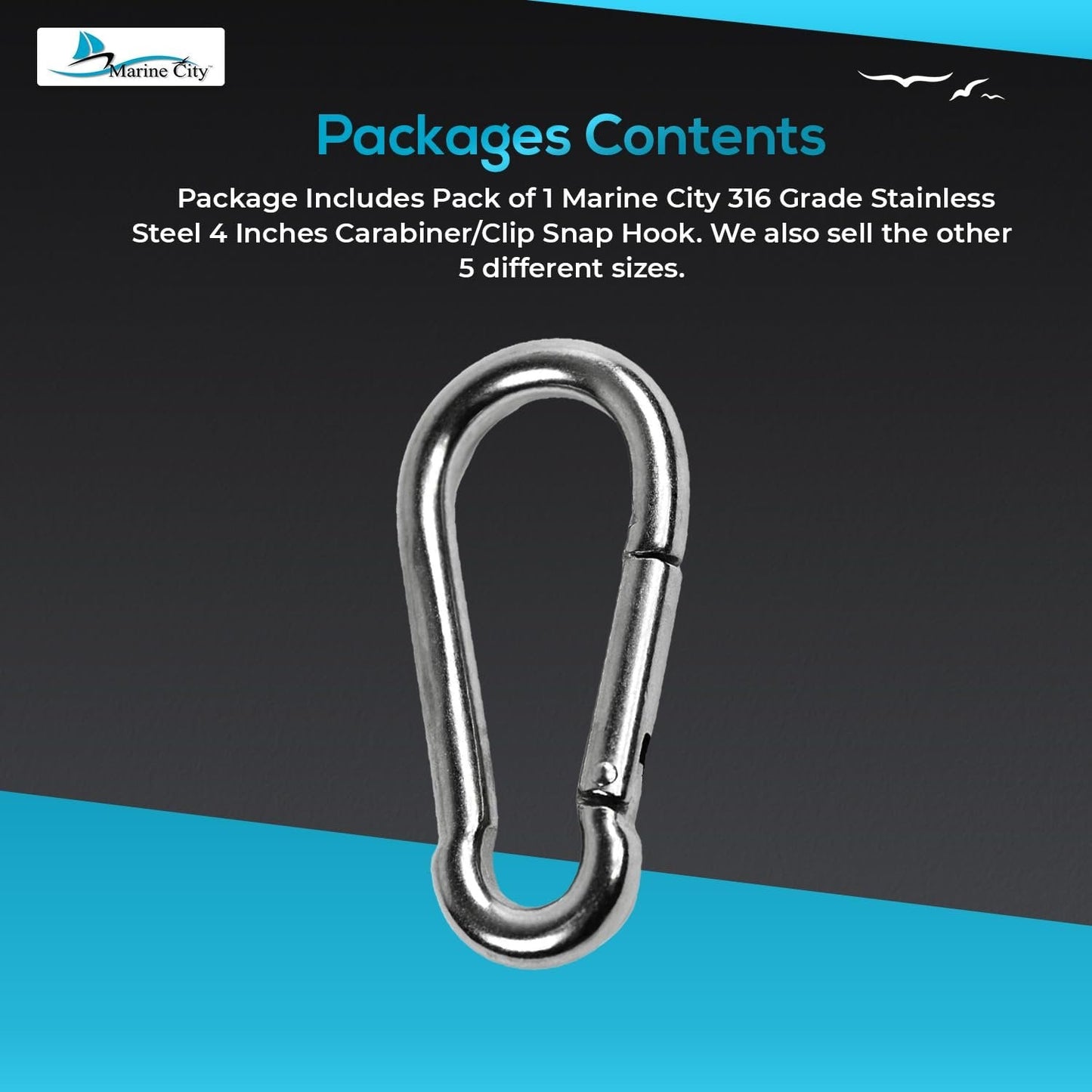 Marine City Carabiner Clip Snap Hook – 316 Stainless Steel, 4 Inches, Durable MARINE CITY