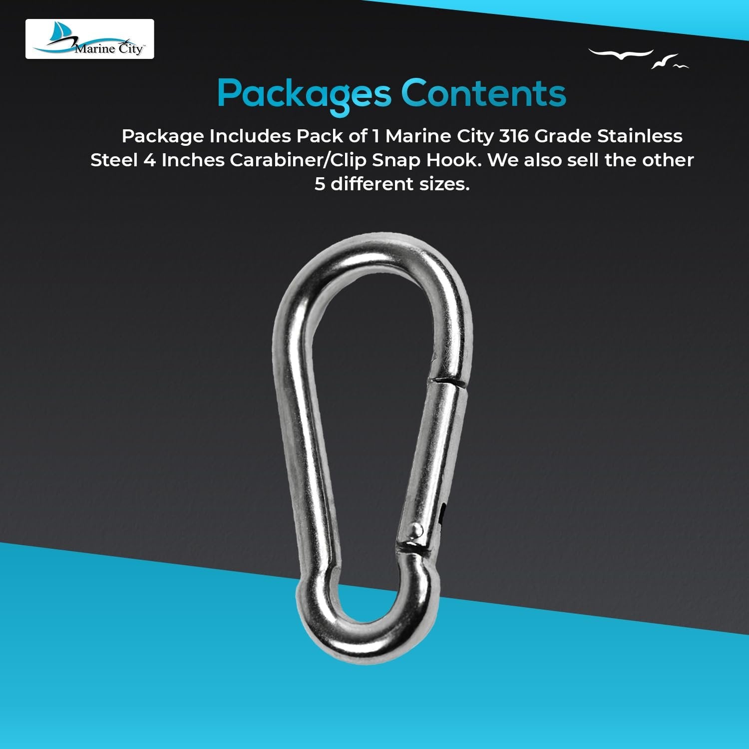 Marine City Carabiner Clip Snap Hook – 316 Stainless Steel, 4 Inches, Durable MARINE CITY