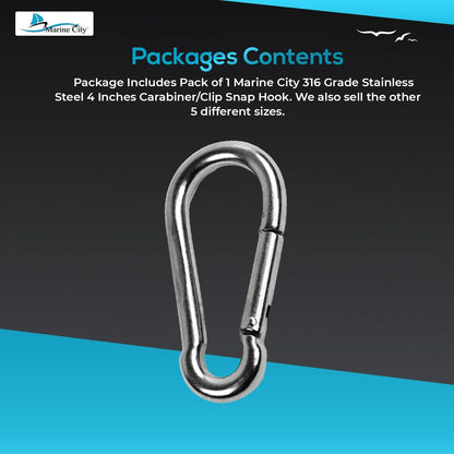 Marine City Carabiner Clip Snap Hook – 316 Stainless Steel, 4 Inches, Durable MARINE CITY