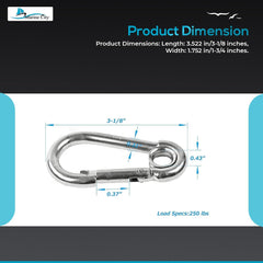 Marine City 316 Mosquetones de acero inoxidable de 3-1/8 pulgadas/gancho de presión con anillo para escalada, pesca, senderismo... (4 unidades) 