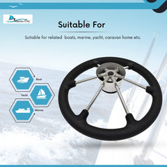 Marine City Stainless Steel 5 Spoke Steering Wheel 16 Inches, PU Foam Grip