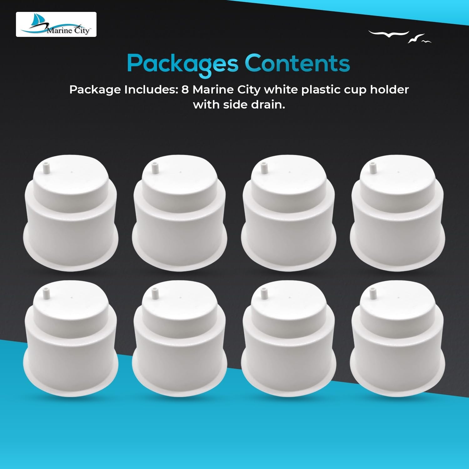Marine City White Plastic Cup Holder with Side Drain – Drink & Can Holder(8 Pcs) Marine City Hardware