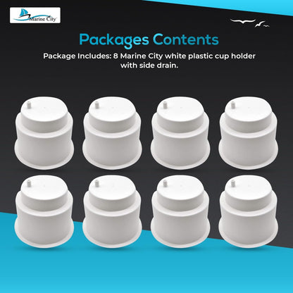 Marine City White Plastic Cup Holder with Side Drain – Drink & Can Holder(8 Pcs) Marine City Hardware