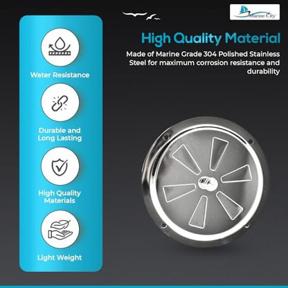 Marine City 5” Round Butterfly Vent–304 Stainless Steel Center Knob Shutter Vent