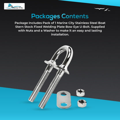 Marine City Boat Stern Bow Eye Tie Down U-Bolt – Stainless Steel, Durable Marine City