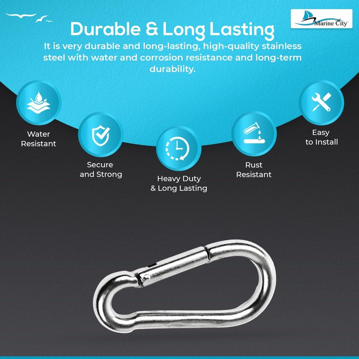 Marine City Carabiner Clip Snap Hook 2 Inches – 316 Stainless Steel, Durable MARINE CITY