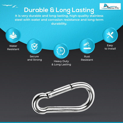 Marine City Carabiner Clip Snap Hook 2 Inches – 316 Stainless Steel, Durable MARINE CITY