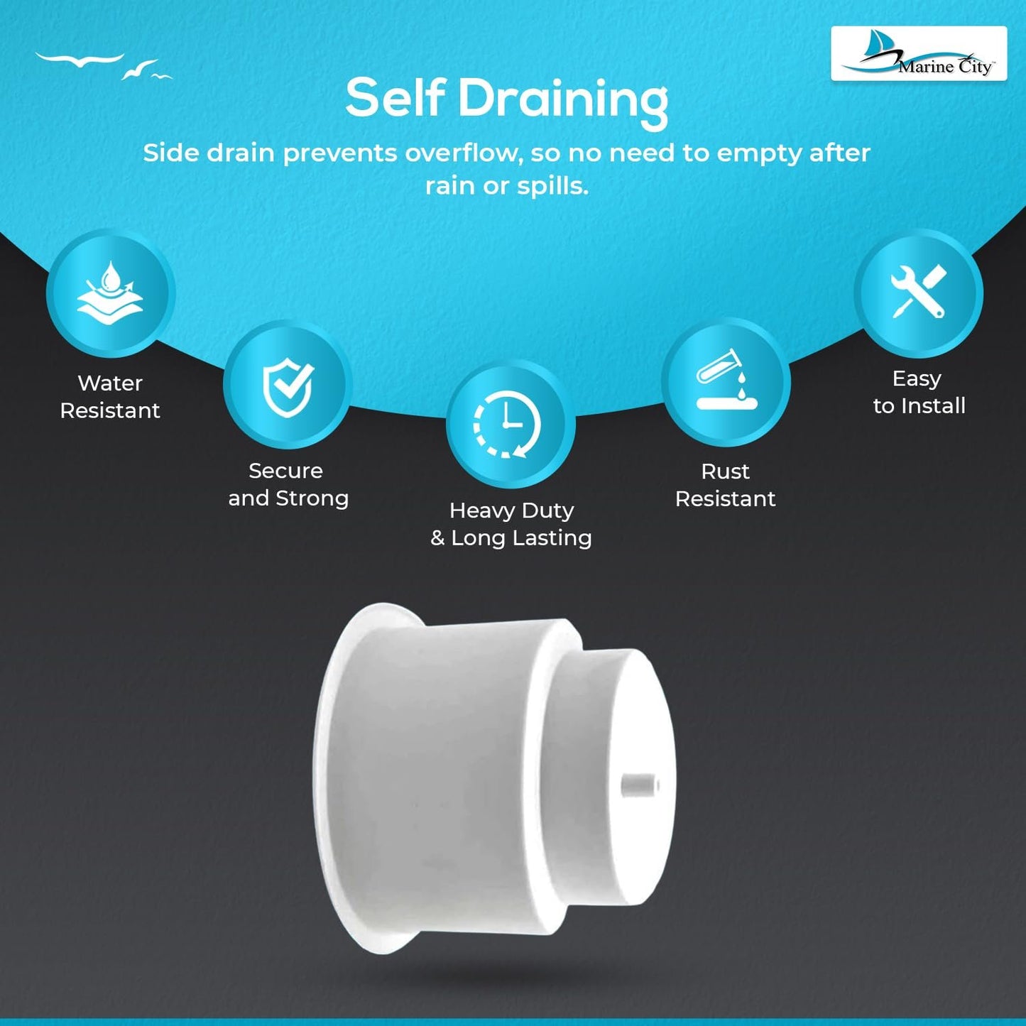 Marine City White Plastic Cup Holder with Side Drain – Drink & Can Holder(4 Pcs)