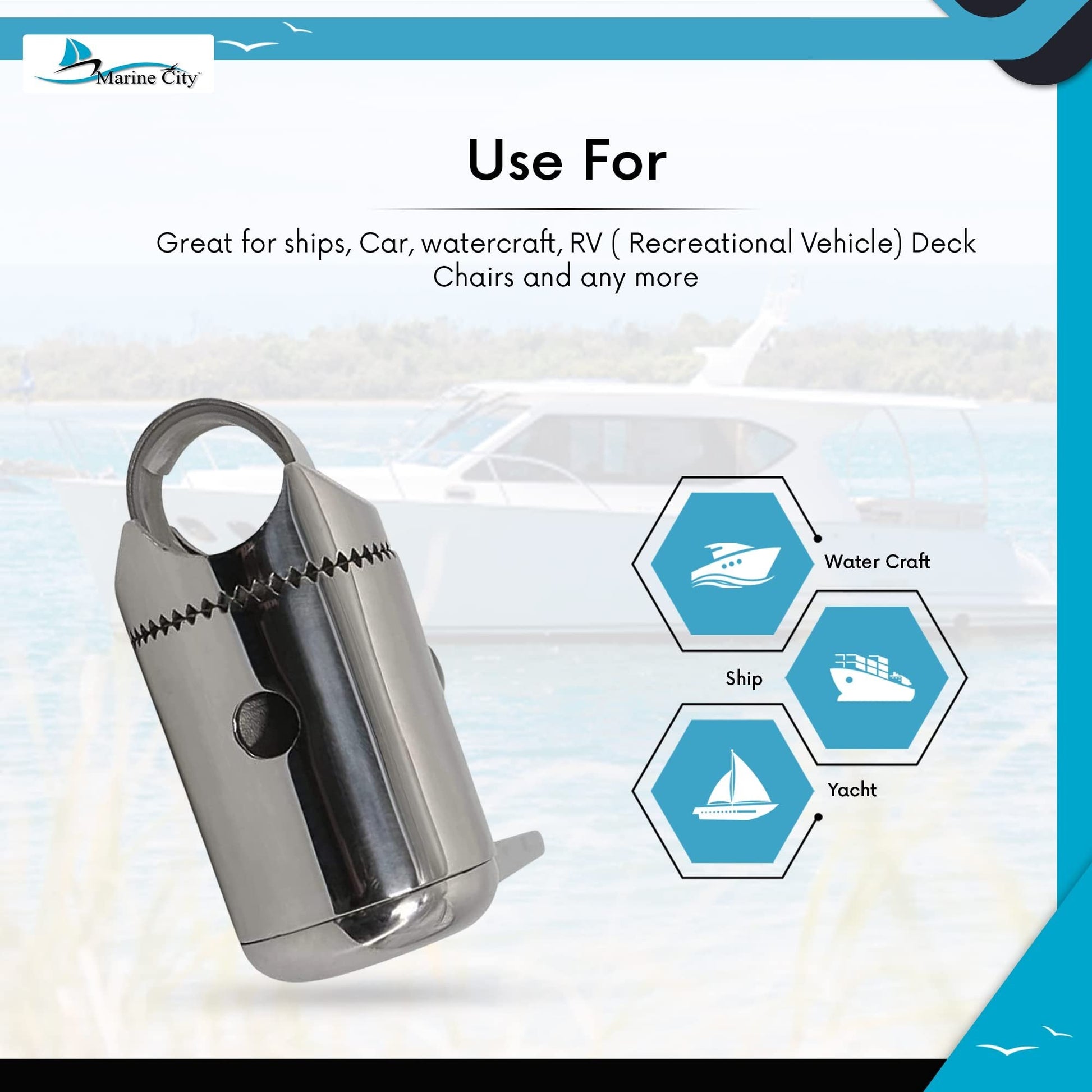 Marine City 316 Stainless Steel Antenna Ratchet Rail Mount with Handle Marine City