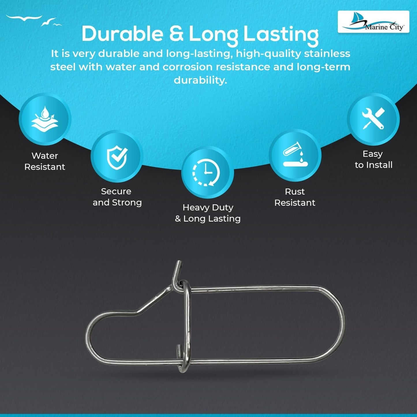 Marine City 304 Stainless Steel Antenna Flag Spring Clips – Rust-Proof (6 Pcs) Marine City