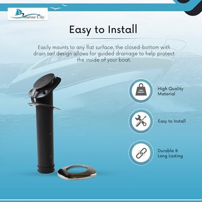 MARINE CITY Black Nylon Flush Mount Rod Holder – UV Stabilized 30° (Pack of 2)