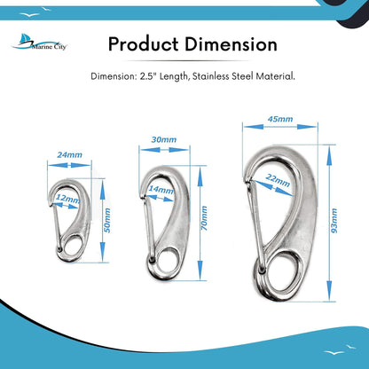 Marine City Egg-Shaped 316 Stainless Steel Spring Snap Hook – 3-1/2" for Keys MARINE CITY