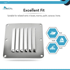 Marine City Stainless-Steel 4-1/2” × 5” Rectangle Stamped Louvered Vent (4pcs)