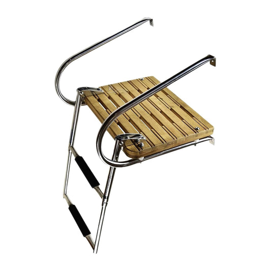 Marine City Stainless Steel 2-Step I/B Swim Teak Platform Ladder – Durable