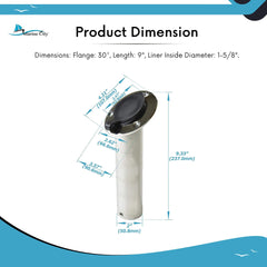 Soporte para varilla de montaje empotrado Marine City y revestimiento de PVC con tapa -30 grados
