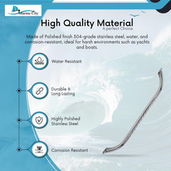 Marine City 12/16/18 Inches Marine 304 Stainless-Steel Handrail/Grab Rail Handle with Double End Studs (1Pcs)