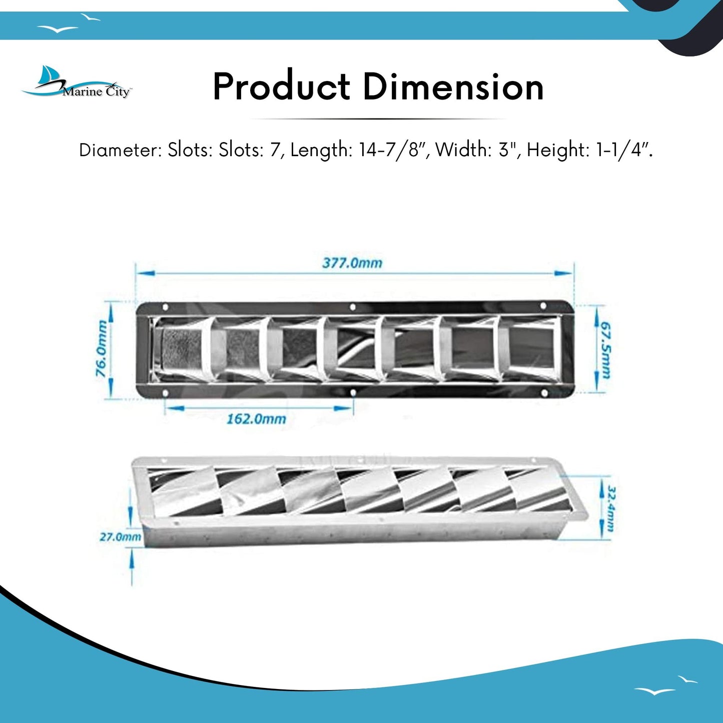 Marine City 7-Slot Louvered Vent – Stainless Steel, Durable, Corrosion-Resistant
