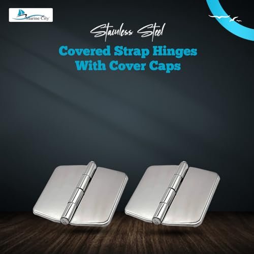Marine City 316 Stainless Steel Covered Strap Hinges with Cover Caps (2 Pcs)