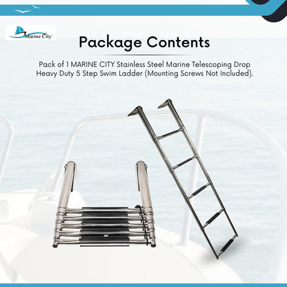 Marine City 5-Step Telescoping Swim Ladder, 304 Stainless Steel, 400 lb Capacity