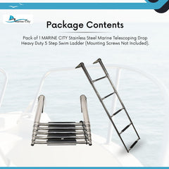 Marine City 5-Step Telescoping Swim Ladder, 304 Stainless Steel, 400 lb Capacity