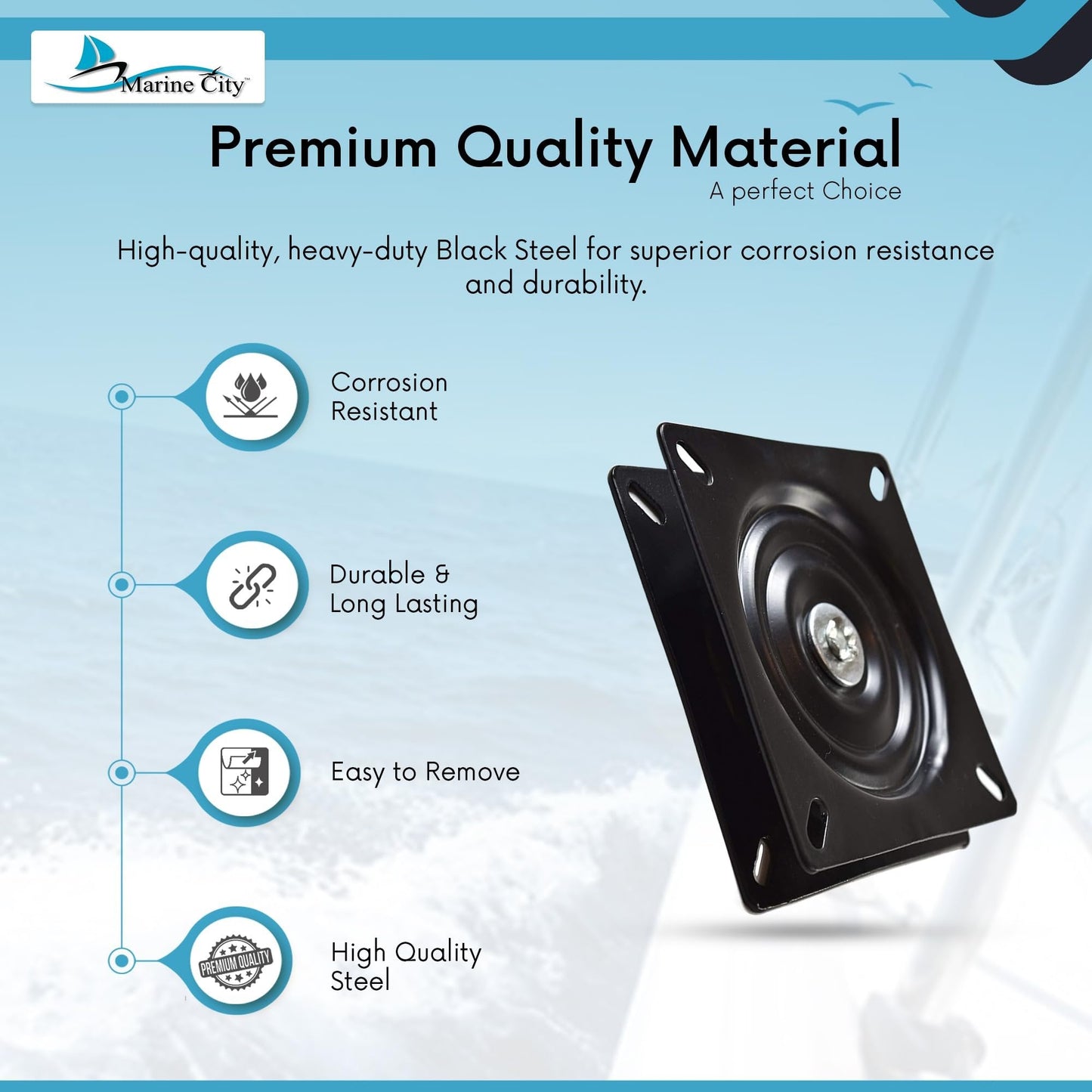 Marine City Universal Swivel Seat Base 7” Corrosion-Resistant, Smooth Rotation Marine City