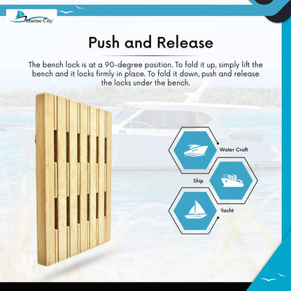 Marine City Banco plegable de teca para montaje en pared con ranuras para barco, cuarto de ducha, vapor, sala de sauna (18 pulgadas x 13 pulgadas)