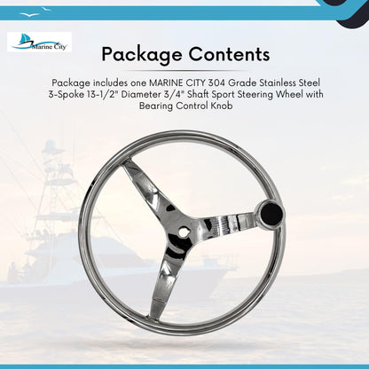 MARINE CITY 3-Spoke Steering Wheel with Knob – 13-1/2” 316 Stainless Steel