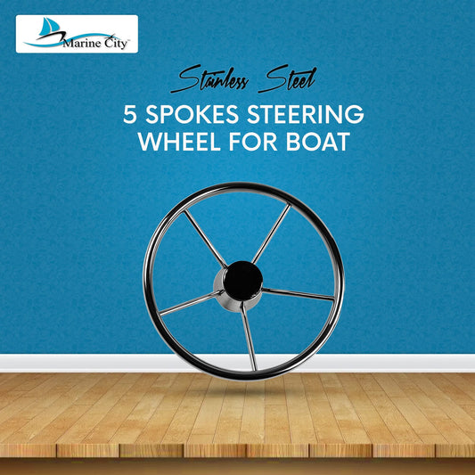 Marine City 5-Spoke Stainless Steel Steering Wheel – 304 Corrosion Resistant
