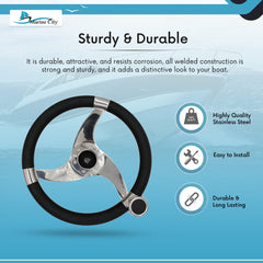 Marine City Sports 3-Spoke Steering Wheel – 316 Stainless Steel, 13-1/2 Inch