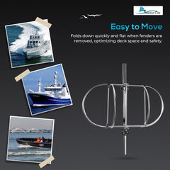 Marine City Stainless Steel Double Fender Rack Holder–11” Diameter, Gloss Finish