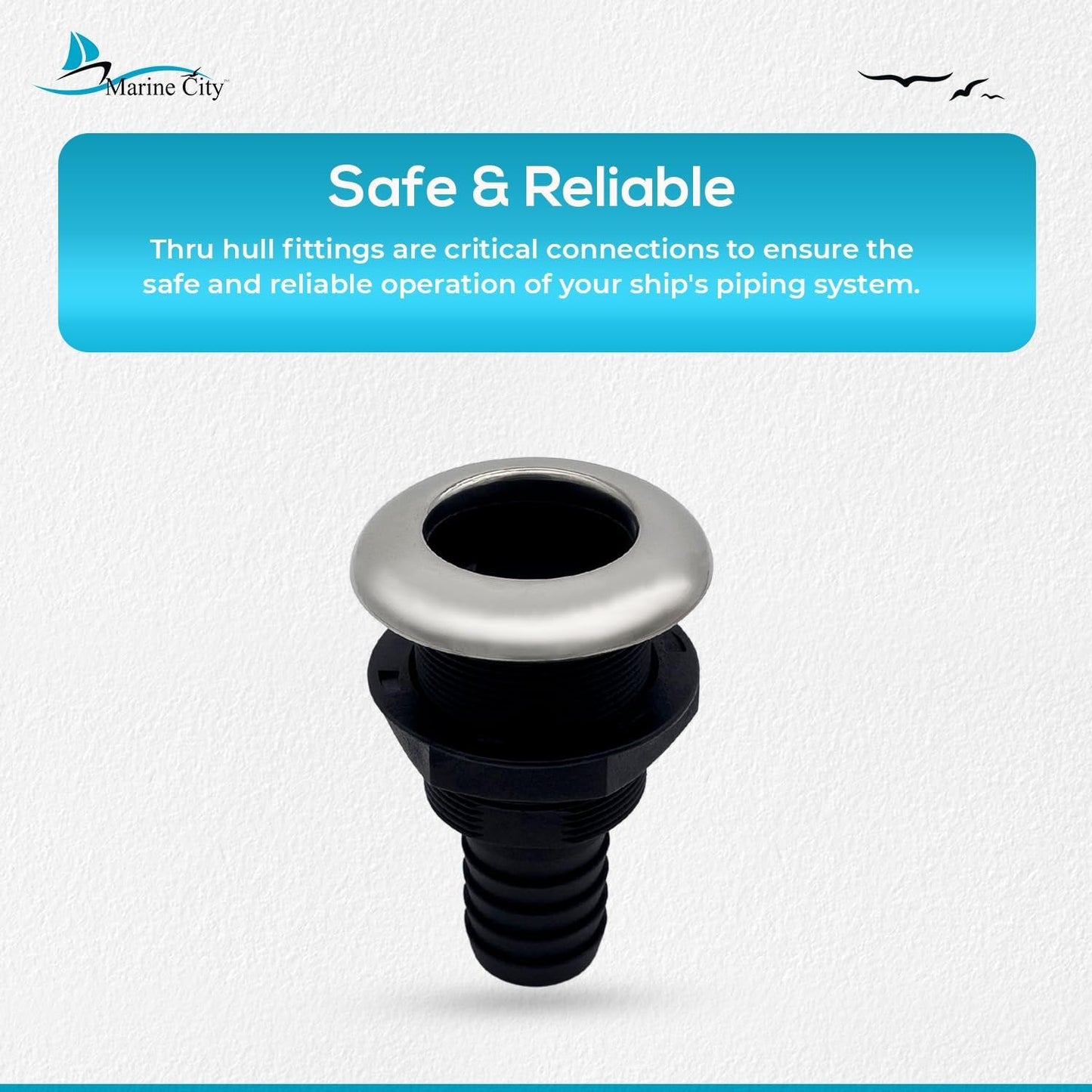 Marine City 3.25” Nylon Thru-Hull Fitting, Stainless Steel Trim & Rubber Flapper MARINE CITY