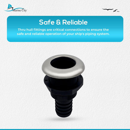 Marine City 3.25” Nylon Thru-Hull Fitting, Stainless Steel Trim & Rubber Flapper MARINE CITY