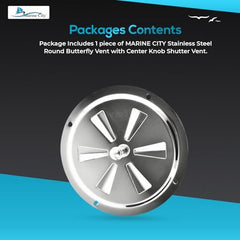 Marine City 5” Round Butterfly Vent–304 Stainless Steel Center Knob Shutter Vent