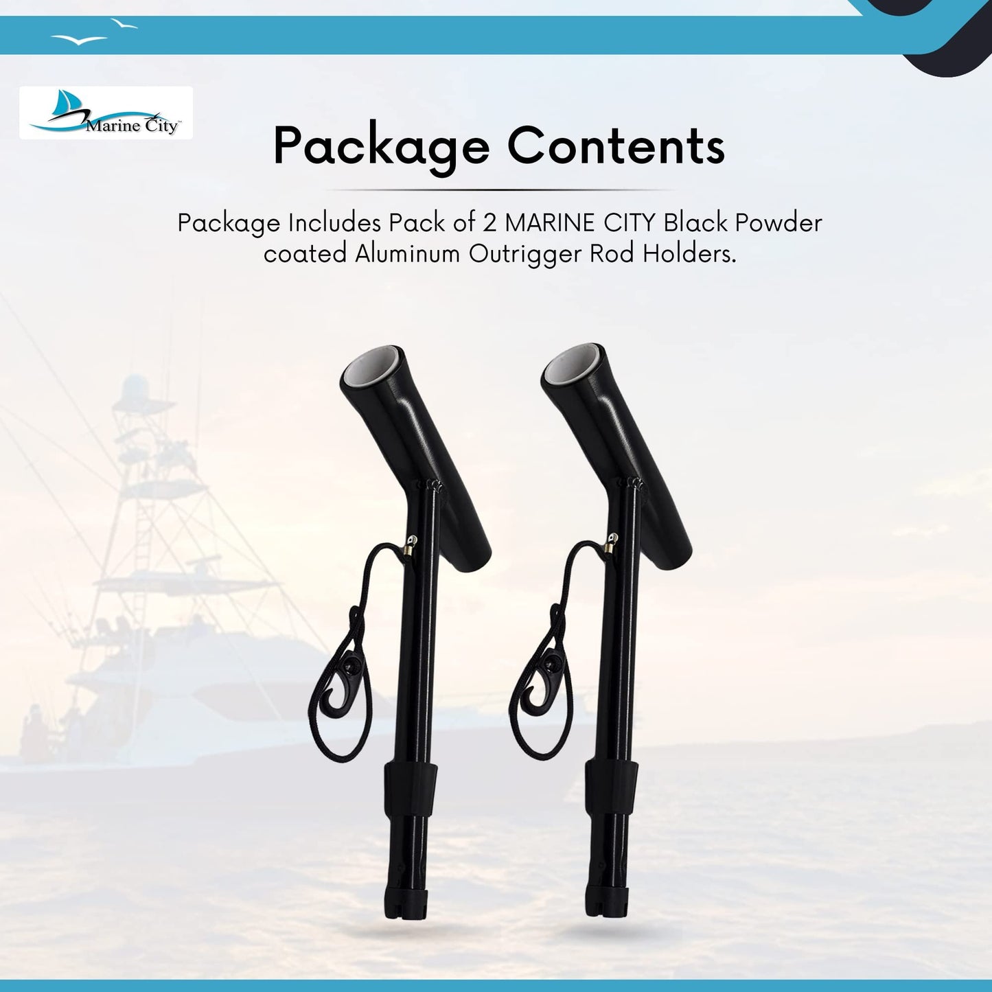 Marine City Fishing Rod Holder Outrigger Plug-in Rod Pod – Aluminum (Pack of 2)