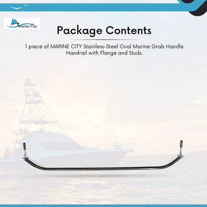 Marine City 19” Stainless Steel Oval Tube Boat Handrail with Flange & Studs